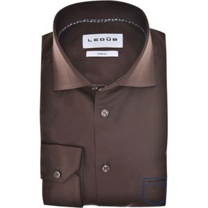 Ledub modern fit overhemd, mouwlengte 72 cm, popeline, donkerbruin