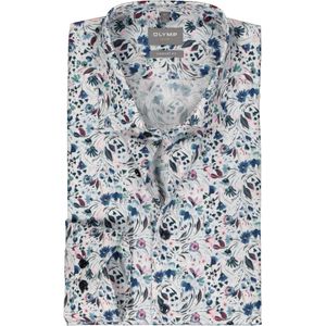 OLYMP comfort fit overhemd, popeline, wit met blauw en roze bloemen dessin