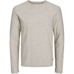 JACK & JONES Summer linen knit crew neck slim fit, heren pullover katoen met linnen met O-hals, beige melange -  Maat: XS