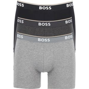 HUGO BOSS Power boxer briefs (3-pack), heren boxers normale lengte, grijs, grijs, zwart -  Maat: L