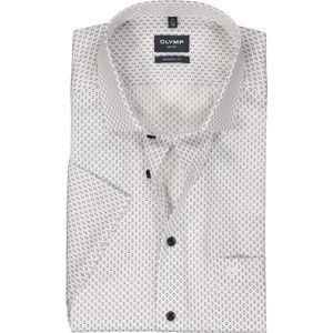 OLYMP modern fit overhemd, korte mouw, popeline, wit met beige en blauw dessin 42