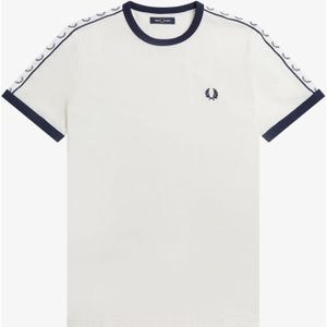 Fred Perry Taped Ringer regular fit T-shirt M6347, korte mouw O-hals, Snow White, wit -  Maat: M