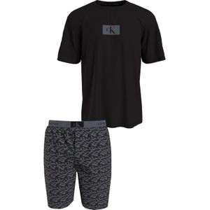 Calvin Klein heren shortama O-hals, zwart shirt, print broek -  Maat: L