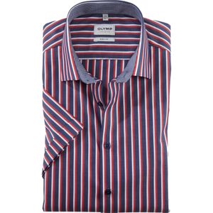 OLYMP Level 5 body fit overhemd, korte mouw, popeline, rood gestreept