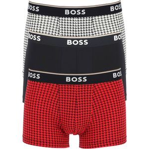 HUGO BOSS Power trunks (3-pack), heren boxers kort, rood-zwart geruit, zwart en zwart-wit geruit -  Maat: XL