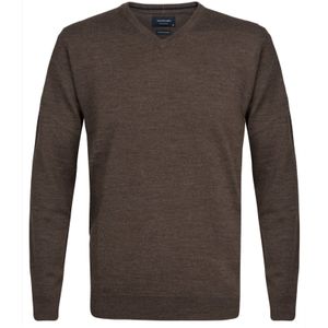 Profuomo slim fit trui wol, heren pullover V-hals, bruin