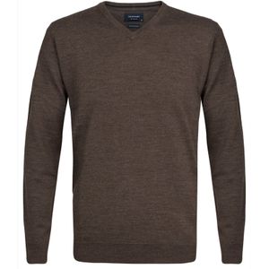 Profuomo slim fit trui wol, heren pullover V-hals, bruin