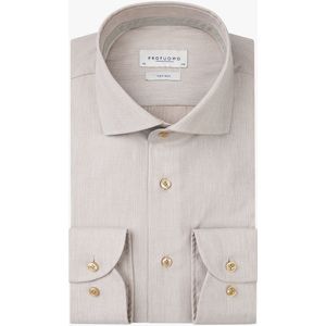 Profuomo Slim Fit Overhemd - Zand - Dobby - Strijkvriendelijk