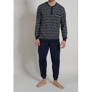 Gotzburg heren pyjama O-hals met knoopjes, middenblauw dessin