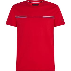 Tommy Hilfiger Stripe Chest Tee, heren T-shirt korte mouw O-hals, rood -  Maat: L