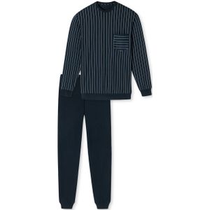 SCHIESSER Comfort Nightwear pyjamaset, heren pyjama lang biologisch katoen boorden gestreept nachtblauw -  Maat: 6XL