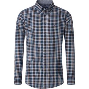 CASA MODA Sport comfort fit overhemd, dobby, blauw met wit, beige en petrol geruit