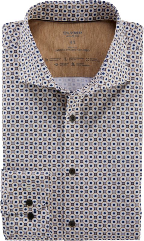 OLYMP 24/7 Level 5 body fit overhemd, tricot, natuur dessin
