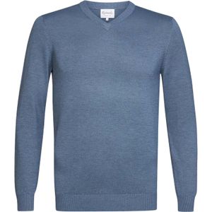 Michaelis heren trui katoen, slim fit met V-hals, blauw -  Maat: L