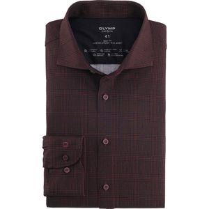 OLYMP 24/7 Level 5 body fit overhemd, tricot, granaat geruit