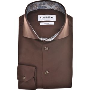 Ledub modern fit overhemd, mouwlengte 72 cm, popeline, donkerbruin