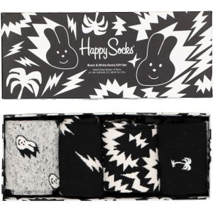 Happy Socks Black & White Socks Gift Set (4-pack), altijd goed, zwart met wit - Unisex - Maat: 41-46