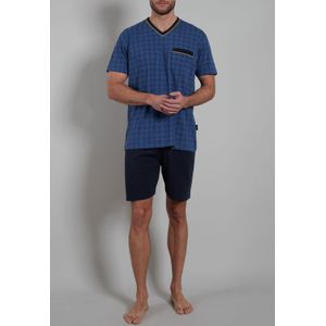 Gotzburg heren shortama V-hals, middenblauw dessin