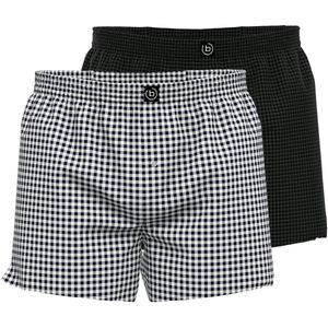 BUGATTI heren boxershorts geweven wijd model met gulp (2-pack), zwart geruit