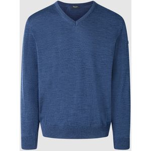 MAERZ Classic Fit heren trui met V-hals wol, middenblauw