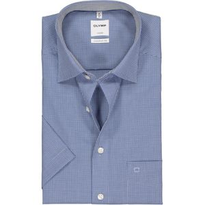 OLYMP Luxor comfort fit overhemd, korte mouw, donkerblauw met wit geruit (contrast) 47