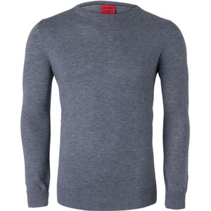 OLYMP Level 5 body fit trui wol met zijde, O-hals, zilver grijs -  Maat: XXL