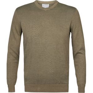 Michaelis heren trui katoenmengsel, slim fit trui met V-hals, groen -  Maat: S