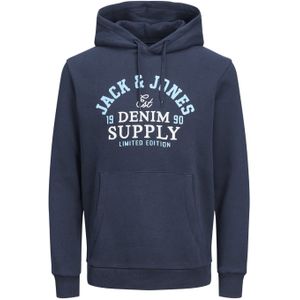 JACK & JONES Logo sweat hood slim fit, heren hoodie katoenmengsel met capuchon, blauw blauw