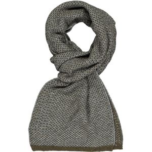 Profuomo heren sjaal, gebreid wolmengsel met zijde, olijfgroen met grijs structuur dessin -  Maat: One size