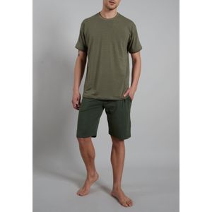 Ceceba heren shortama O-hals, middengroen gestreept