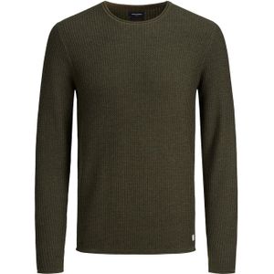 JACK & JONES Carlos knit crew neck slim fit, heren pullover katoenmengsel met O-hals, groen melange