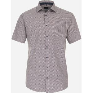 VENTI - Overhemd - Rood Dessin - Korte Mouw - Popeline - Strijkvriendelijk