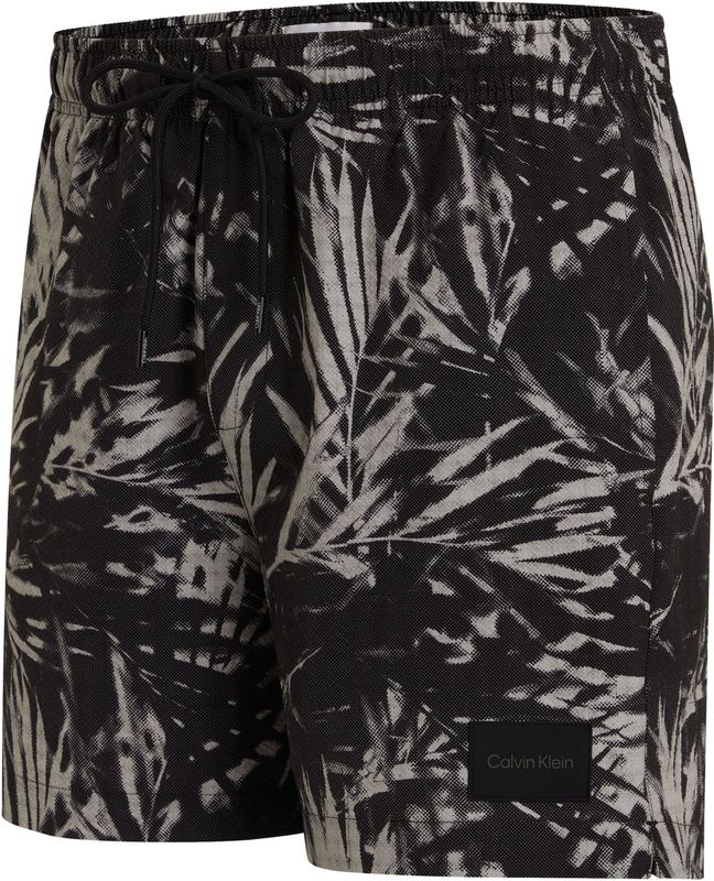 Calvin Klein - Medium Drawstring - Zwembroek - Zwart-wit Bladeren Dessin