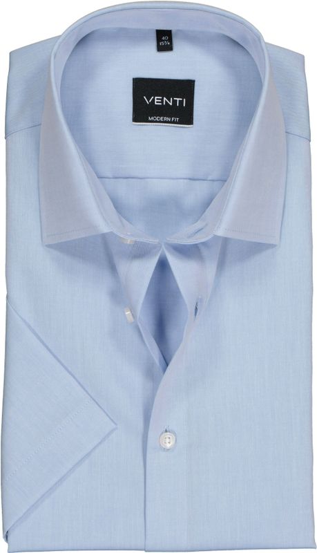 Venti - Overhemd - Blauw - Korte Mouw - 100% Katoen - Kent Kraag - Poplin
