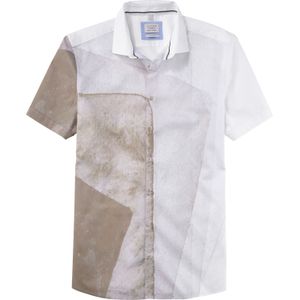 OLYMP Smart Casual Level 5 body fit overhemd, korte mouw, popeline, bruin dessin
