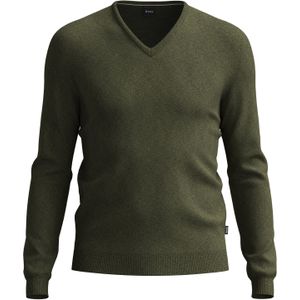 BOSS Melba slim fit trui wol, heren pullover met V-hals, groen -  Maat: XL