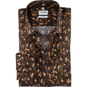 OLYMP Level 5 body fit overhemd, popeline, bruin dessin