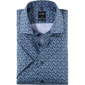 OLYMP Luxor modern fit overhemd, korte mouw, structuur, bleu
