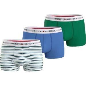 Tommy Hilfiger trunk (3-pack), heren boxers normale lengte, groen, lichtblauw, gestreept -  Maat: S