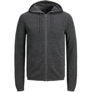 JACK & JONES Hill knit cardigan slim fit, heren vest katoen met capuchon, donkergrijs melange melange