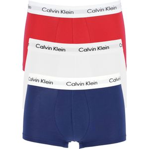 Calvin Klein low rise trunks (3-pack), lage heren boxers kort, rood, wit en blauw -  Maat: XL