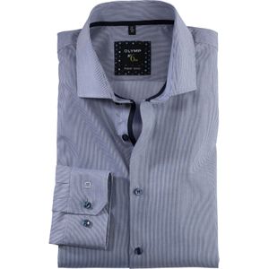 OLYMP No. 6 Six super slim fit overhemd, structuur, marineblauw gestreept