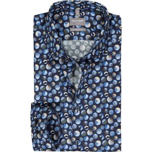 OLYMP comfort fit overhemd, satijnbinding, blauw met bruin dessin 47
