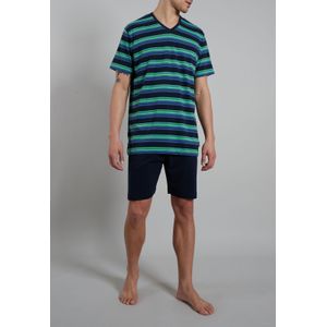 Ceceba heren shortama V-hals, donkergroen gestreept