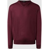 MAERZ Classic Fit heren trui met V-hals wol, bordeaux rood