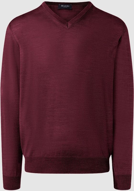 MAERZ Classic Fit heren trui met V-hals wol, bordeaux rood