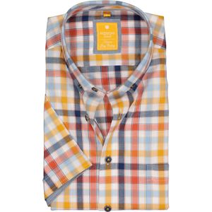 3 voor 99 | Redmond modern fit overhemd, korte mouw, Oxford, blauw, wit, geel en oranje geruit 41/42