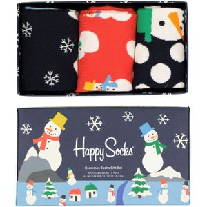 Happy Socks Snowman Socks Gift Set (3-pack), unisex sokken, rood met wit en blauwe sneeuwpret - Unisex - Maat: 36-40