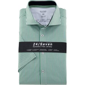 OLYMP 24/7 Level 5 body fit overhemd, korte mouw, tricot, groen gestreept 44