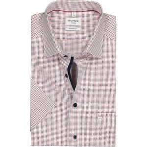 OLYMP modern fit overhemd, korte mouw, popeline, wit met rood en blauw gestipt (contrast) 41